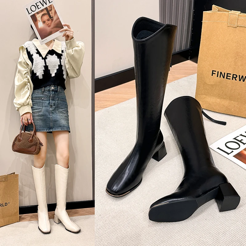 X246095 《一见钟情》 冬季新款骑士长靴百搭粗跟时装女靴加绒