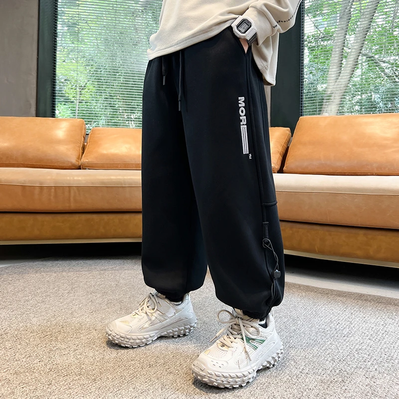 男童裤子加绒秋冬2023新款儿童一体绒运动裤中大童长裤卫裤23547