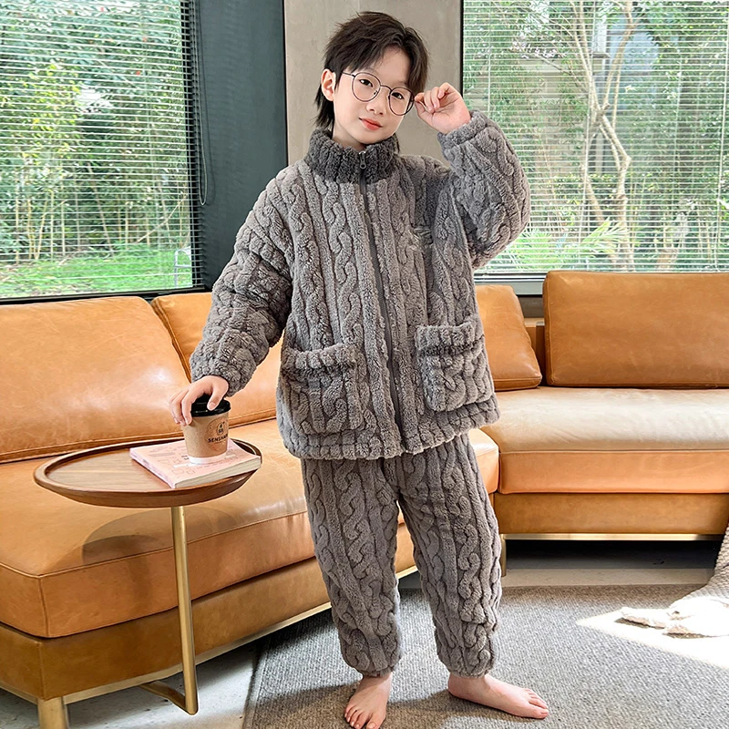 儿童睡衣秋冬男童珊瑚绒男孩法兰绒加厚中大童家居服冬季新23564
