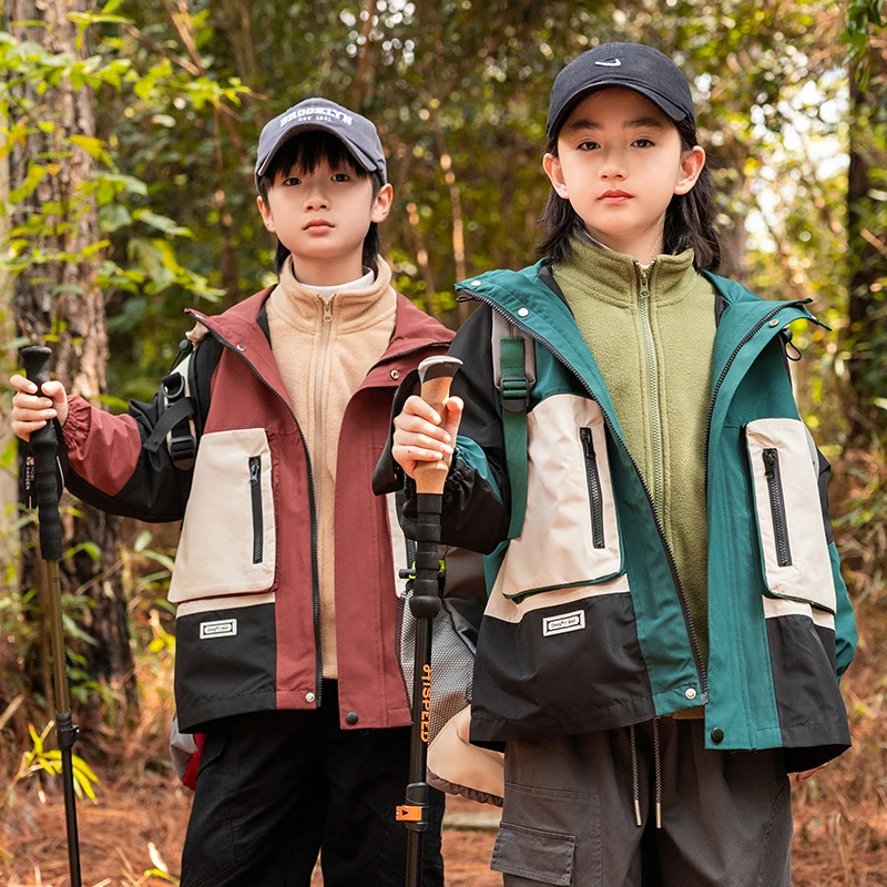 【现现】男童秋冬外套冲锋衣三合一新款儿童加厚中大童装23519