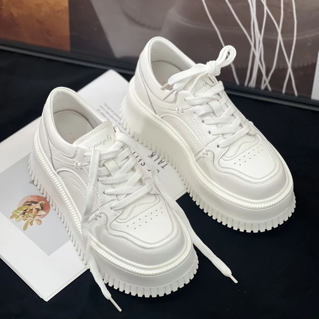（唯品专属）1108-2百搭厚底小白鞋女韩版系带真皮厚底增高小白鞋