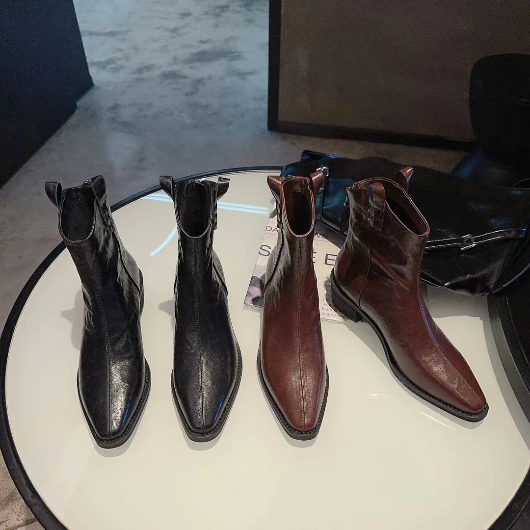 （唯品专属）5-5141时尚气质女士百搭短靴尖头英伦风短靴