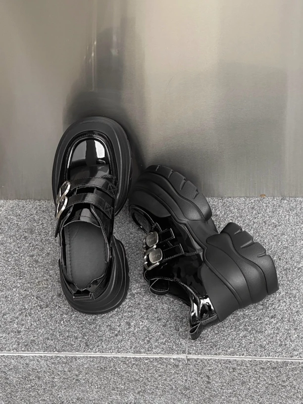 （唯品专属）6-636厚底增高乐福鞋时尚百搭黑色增高乐福鞋