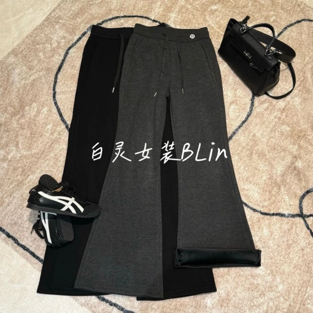 1（3038）秋冬新款显瘦微喇女系带设计慵懒风休闲裤