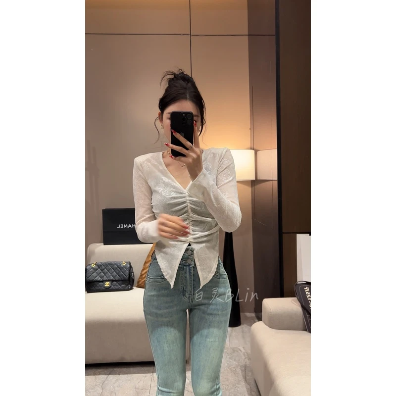 1（2113）法式气质褶皱收腰上衣