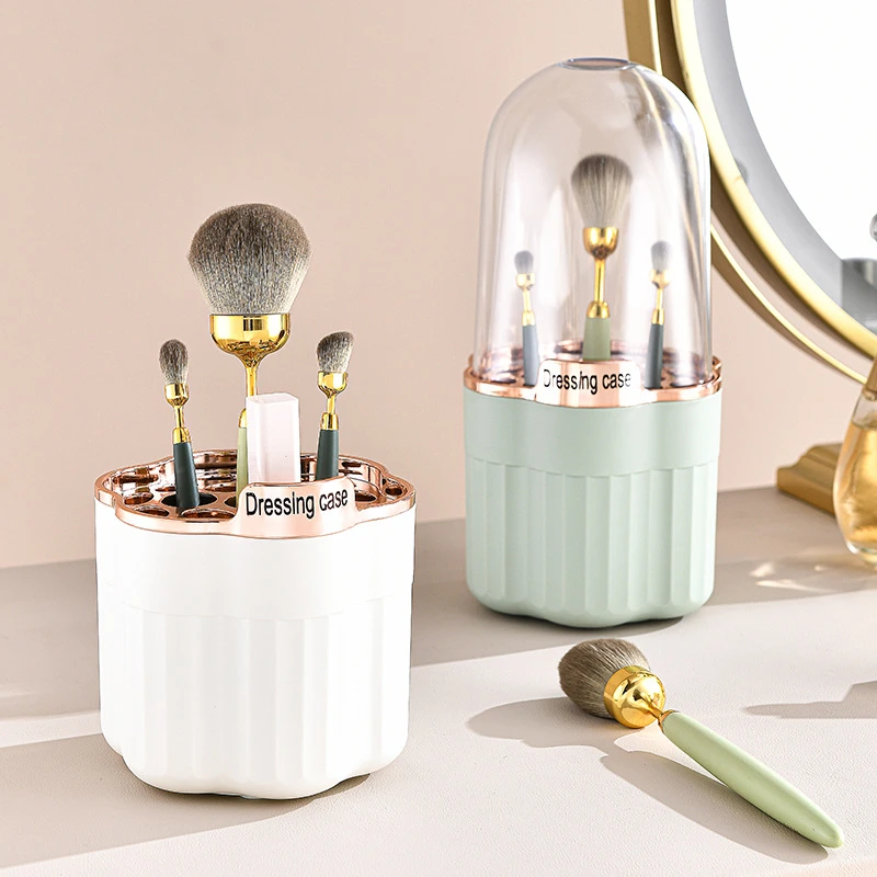 轻奢化妆刷收纳筒便携刷子收纳盒防尘散粉刷筒梳妆台旋转置物架