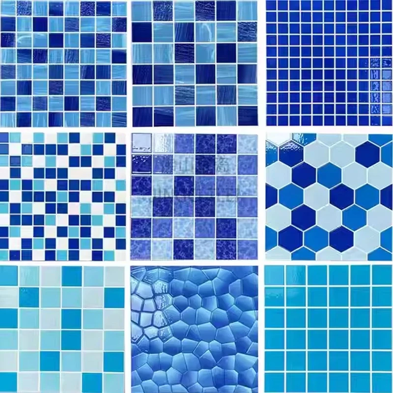 游泳池水晶玻璃马赛克瓷砖蓝色浴池温泉专用卫生间渐变墙砖地砖