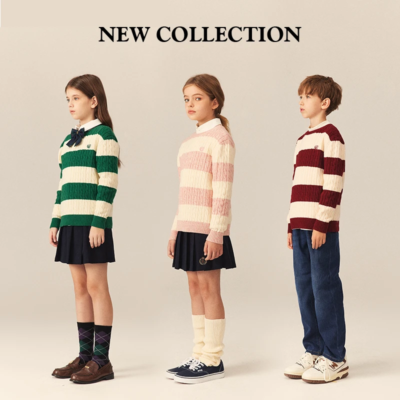 衣恋23秋冬新品男女童休闲撞色圆领针织衫EKKWE1111N