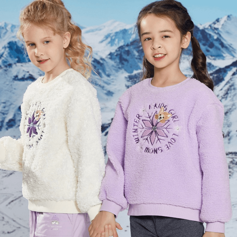 eland Kids衣恋童装早春女童时尚刺绣仿羊羔毛圆领卫衣EKMAC4V22A
