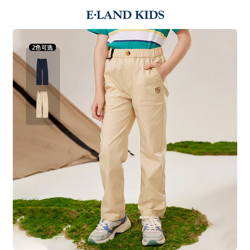 E·LAND KIDS衣恋童装季男童学院风盾徽直筒长裤EKTCD01K