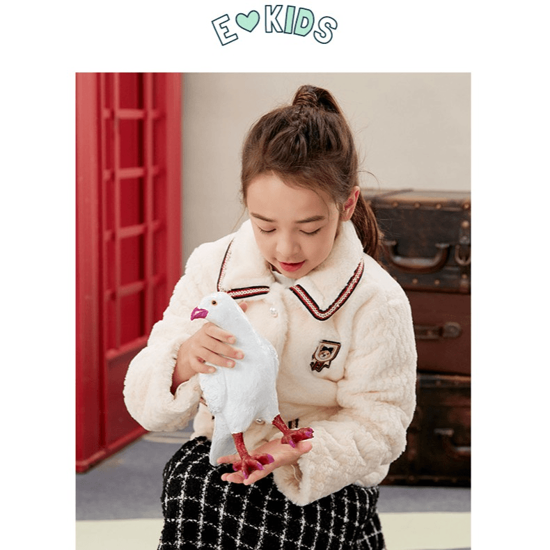 E·LAND KIDS新品女童珍珠扣小香风加厚保暖毛绒外套EKJUC4T21A