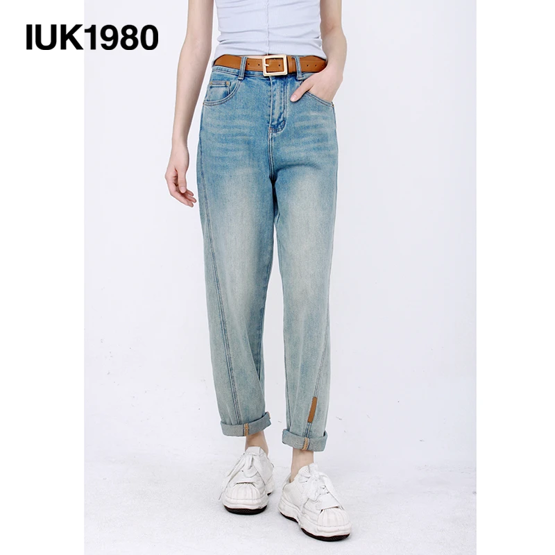 IUK/尤库2024爆款加绒百搭时尚显瘦牛仔裤哈伦高端大码微弹女裤