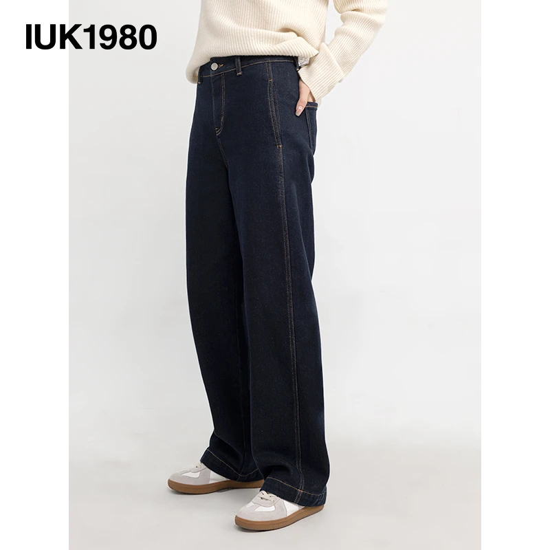 IUK/尤库秋冬2024爆款休闲女士百搭牛仔设计感垮裤显瘦休闲