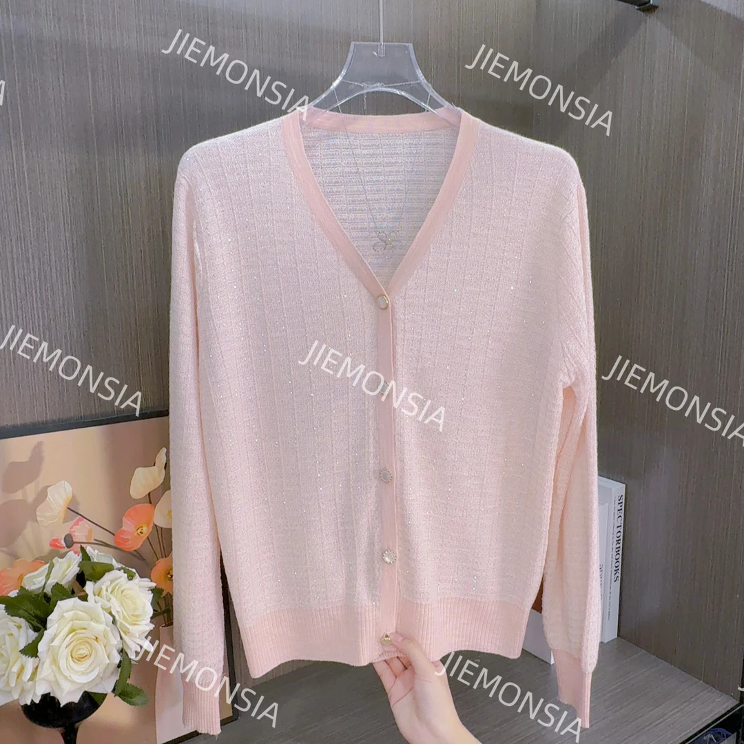 夏季薄款重工开衫长袖针织衫气质轻奢时尚洋气烫钻百搭小香风显瘦