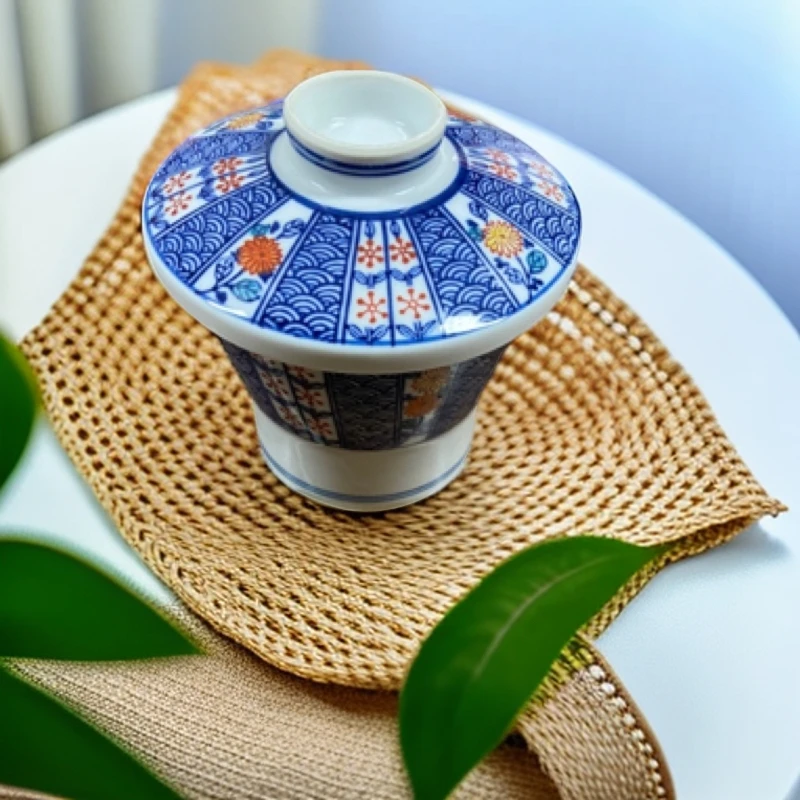 日本青花盖杯，茶杯陶瓷主人杯