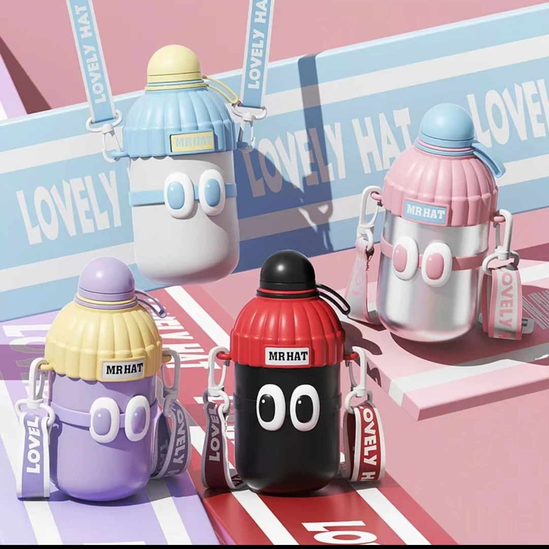 创意不锈钢保温杯新款帽子杯男女大容量吸管杯真空水杯潮流随身环