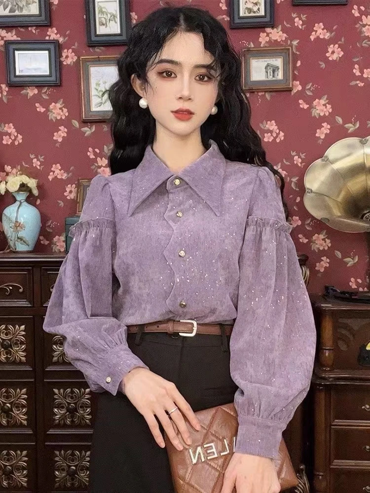 港风复古高级感显瘦衬衫女秋冬季新款今年流行洋气小衫