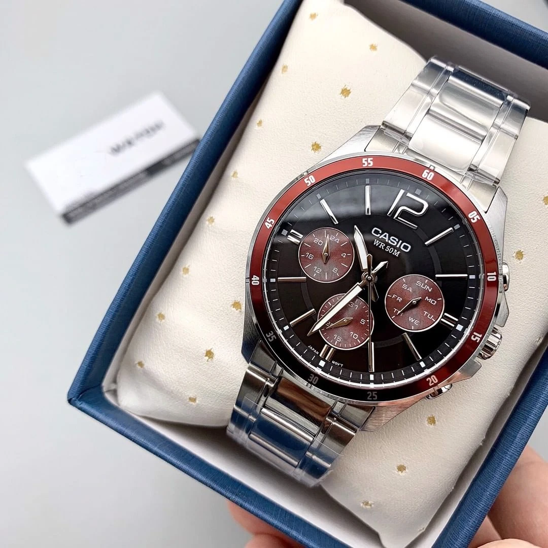 未拆封 Casio/卡西欧 经典三眼石英指针表防水男MTP-1374D-5A