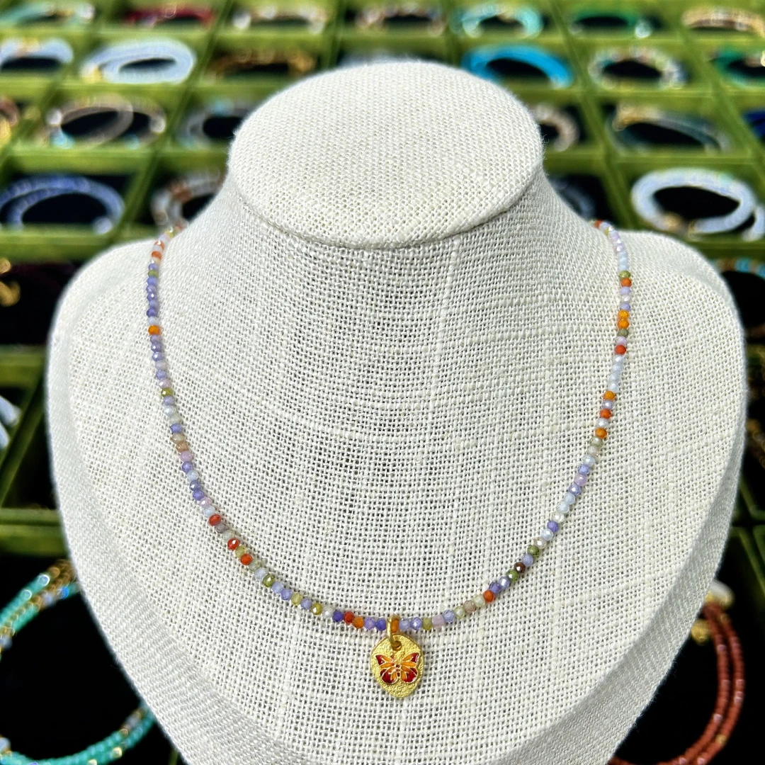 非金属合成锆石项链 8040彩色锆石复古百搭小众时尚锁骨链