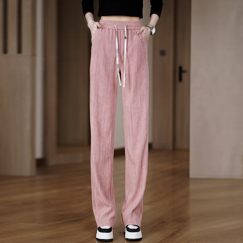 春秋季扎染窄版阔腿裤宽松显瘦大码休闲百搭慵懒风高腰垂感长裤