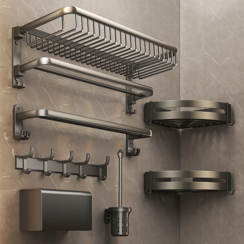 玖岸浴巾架卫生间免打孔浴室置物架网篮收纳洗手间太空铝毛巾架子