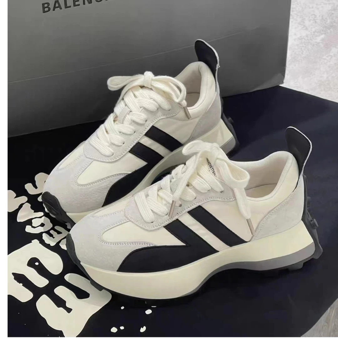 2023秋冬女鞋厚底拼色真皮休闲鞋百搭9968-1潮鞋