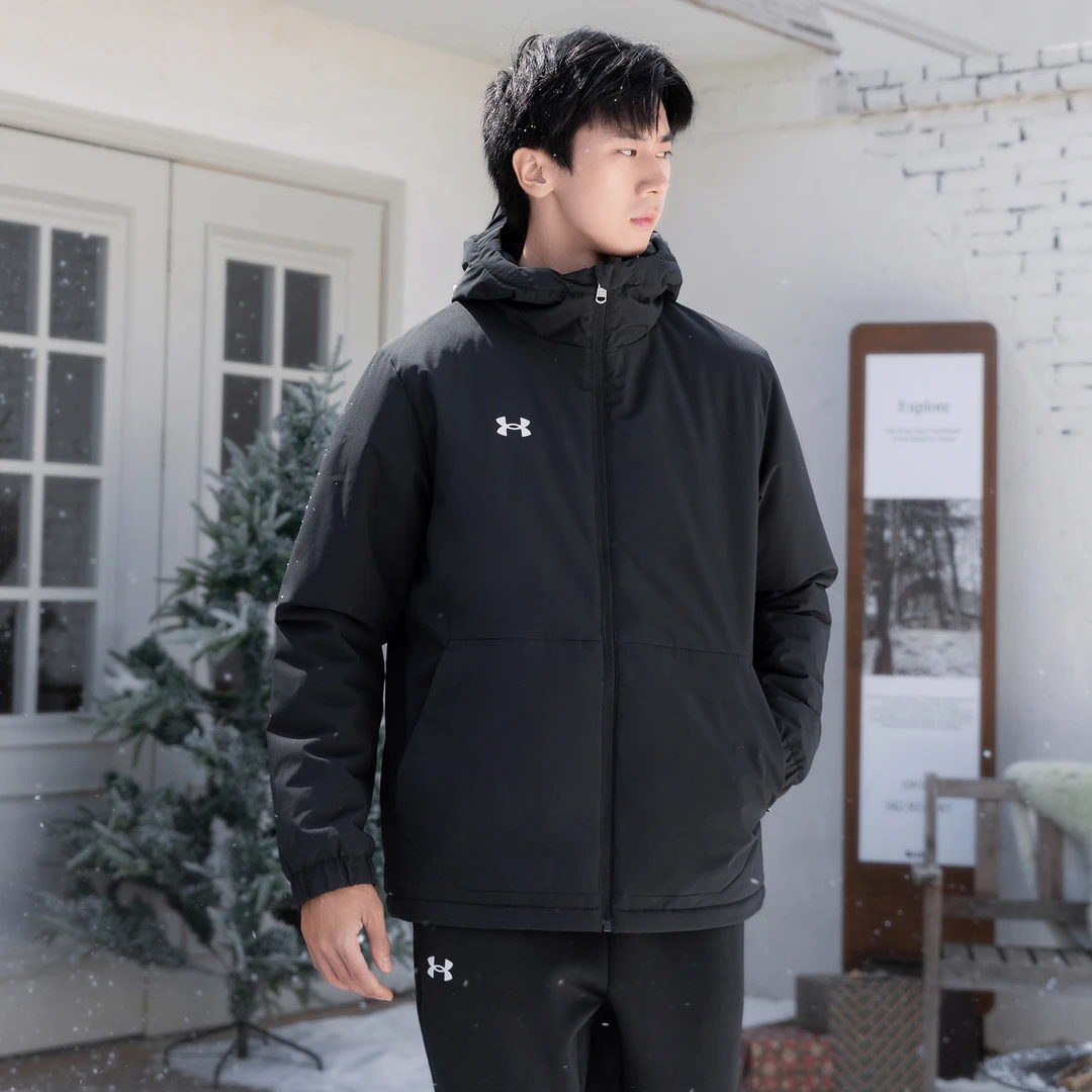 安德玛UA男士春夏外套保暖连帽户外运动休闲防风加厚棉服男款春夏