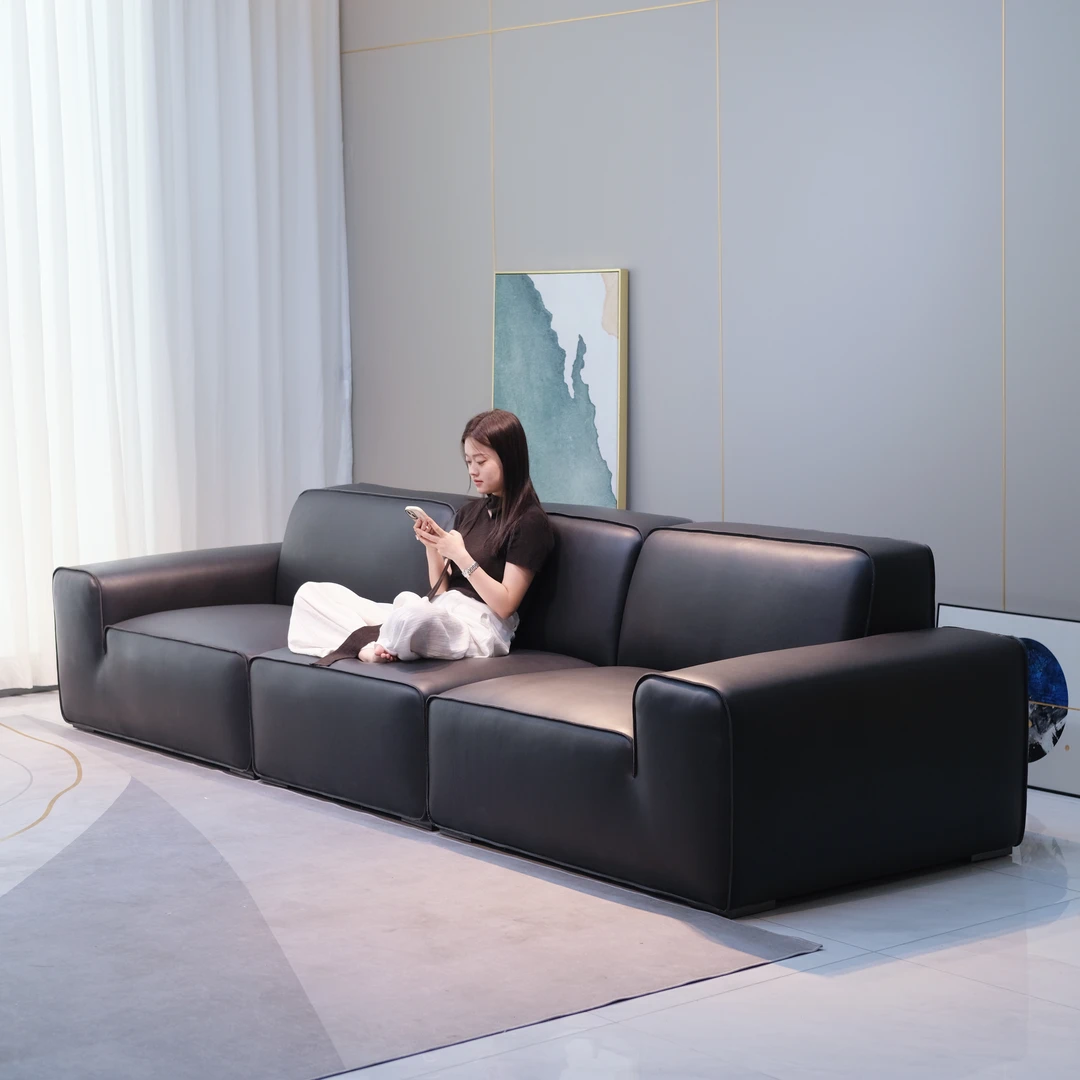 性价比拼接版本大黑牛扶手40厘米羽绒版真皮意式沙发 意式极简