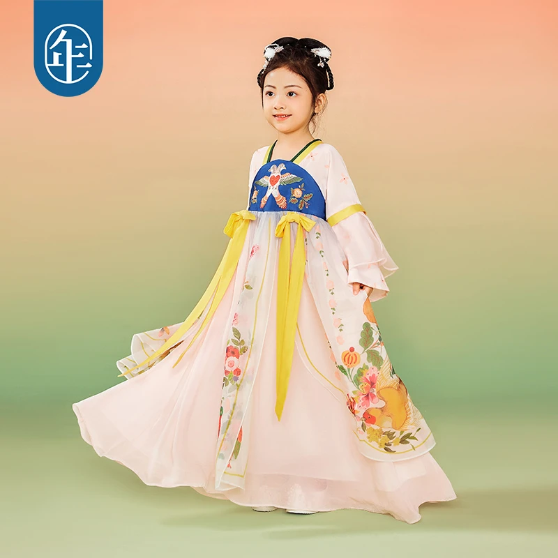 年衣.鹊悦粉彩女童汉服春秋款儿童改良唐装襦裙原创古风演出服仙