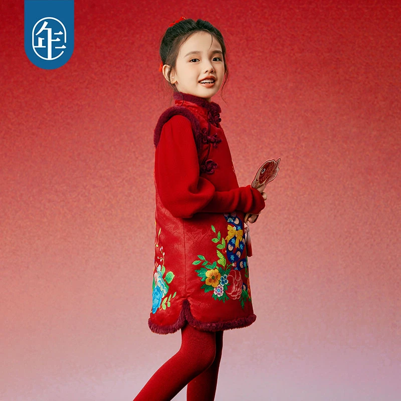 【灵蛇闹春】年衣儿童连衣裙2024新款女童背心裙冬季中式拜年服G