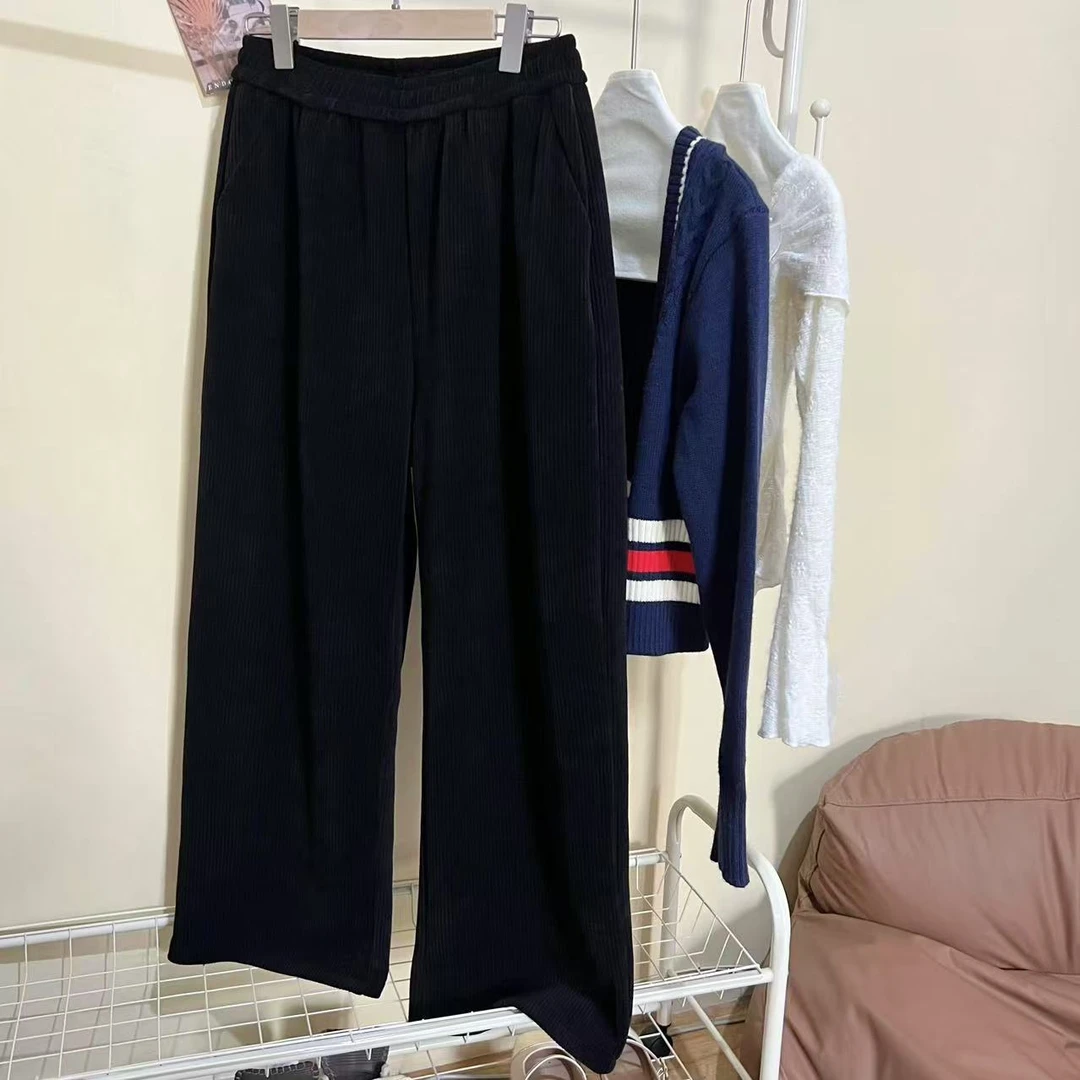 大码MM秋冬新款加厚休闲时尚百搭宽松欧棉绒垂感显瘦红色女士直筒