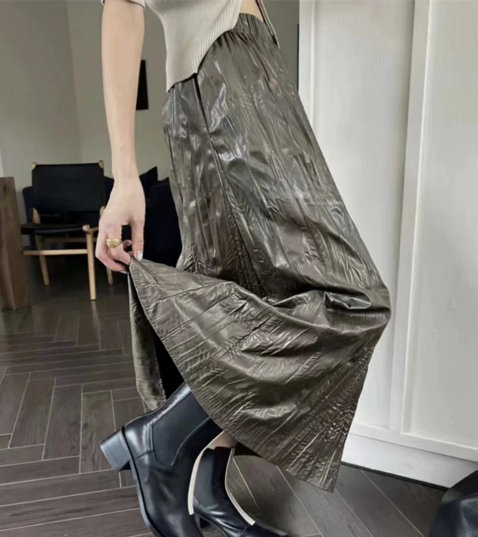 24新款涂层压褶半身裙A1151B07601Y39
