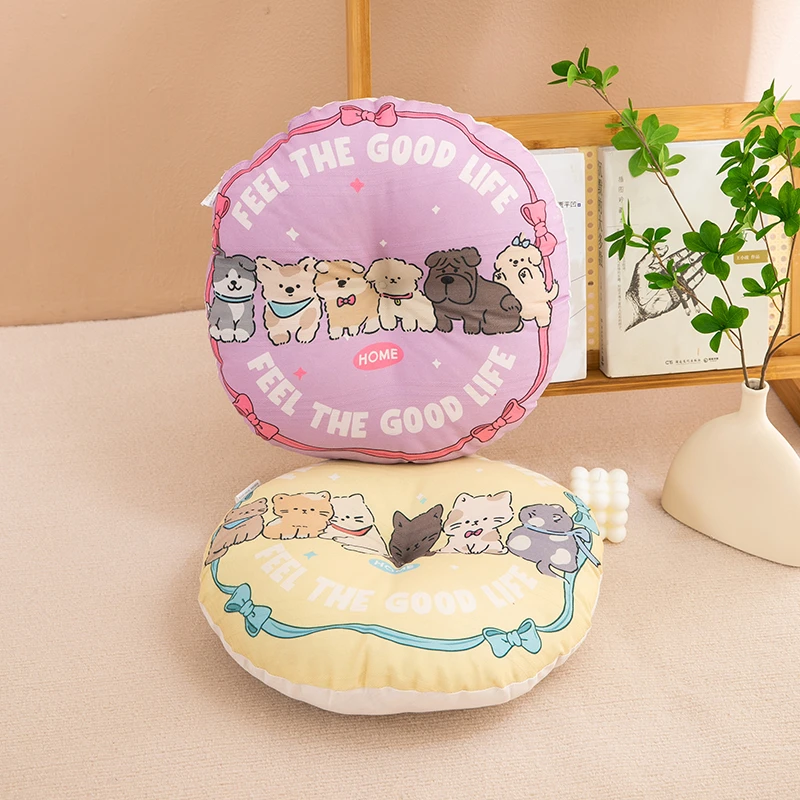 可爱猫咪款棉麻圆形椅子坐垫居家用民族风舒适蒲团榻榻米地板垫子