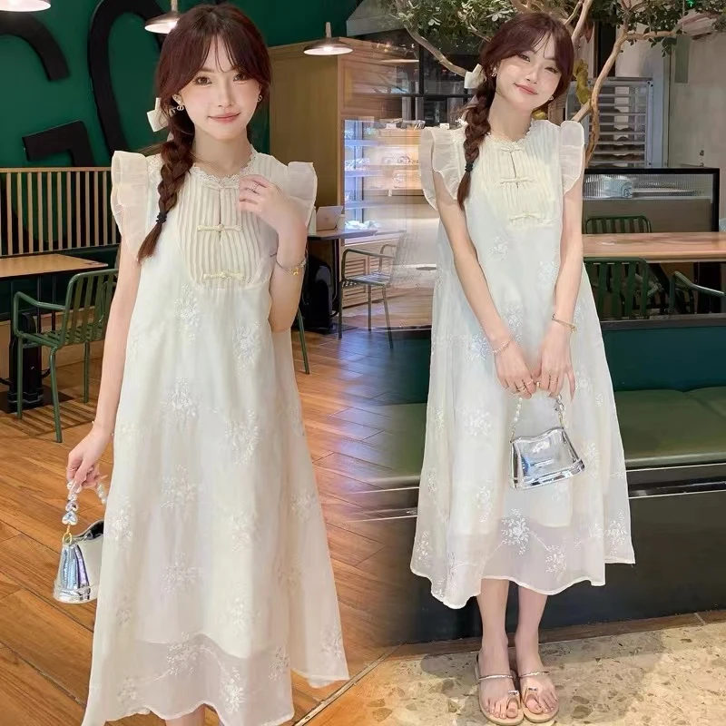 复古法式新中式少女感连衣裙女夏季新款温柔风气质收腰长裙子3015
