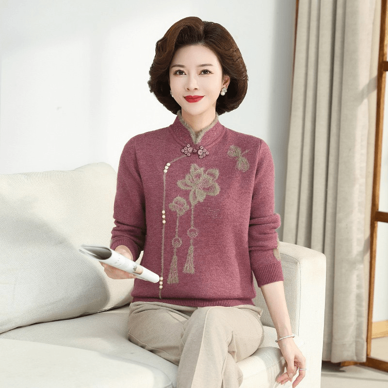 中年妈妈装加绒加厚毛衣中老年女装针织打底衫奶奶秋冬季保暖上衣