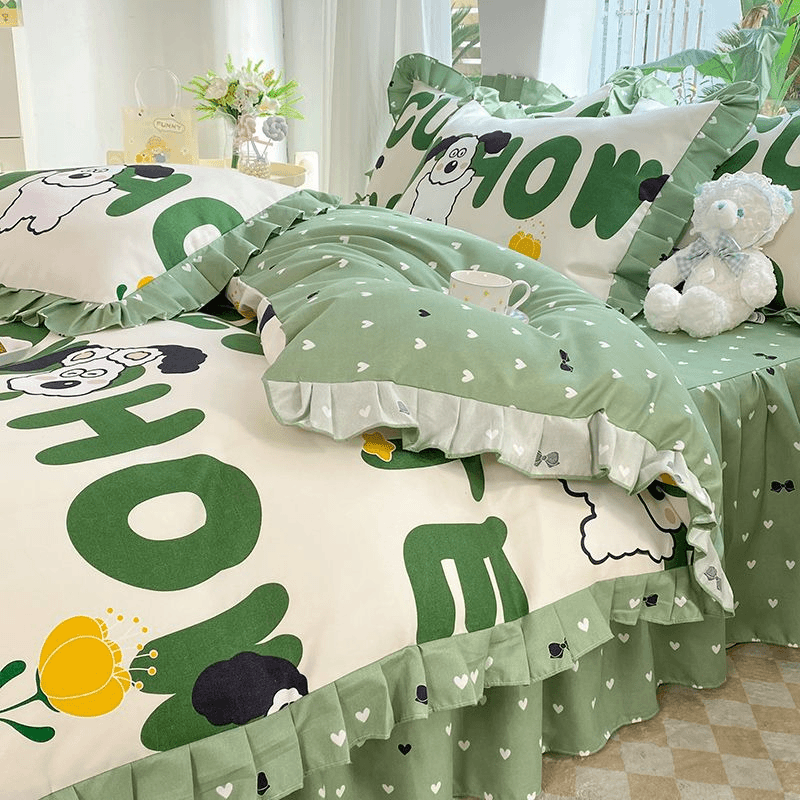 wusoreuc/维芮 公主风床上四件套加厚亲肤磨毛四季超萌可爱学生卡通床单花边床裙