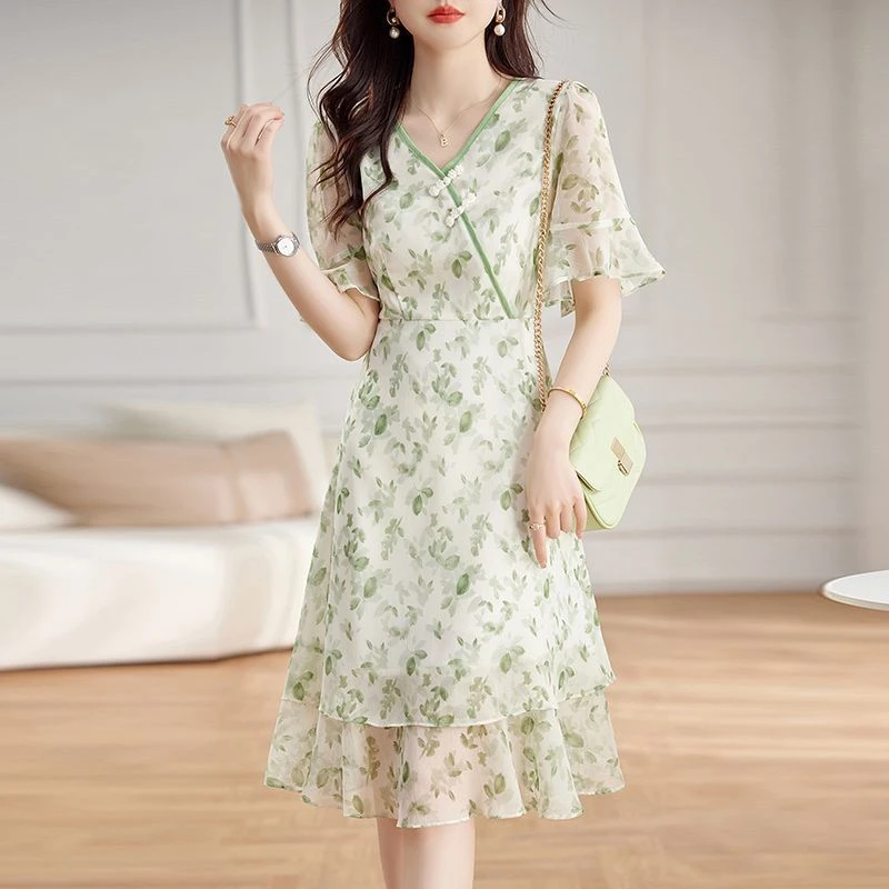 2023款裙子改良旗袍收腰显瘦别致洋气减龄国风大码连衣裙