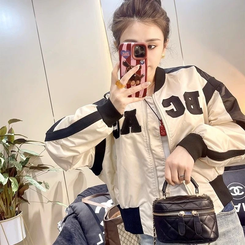 2024秋季新款美式复古撞色棒球服女士高级感短款外套宽松夹克上衣