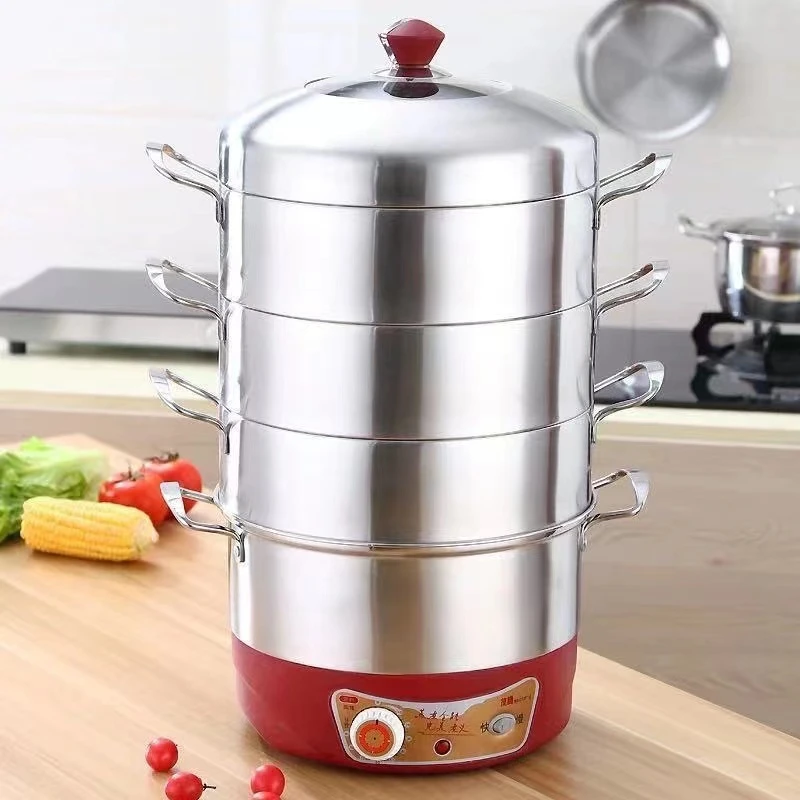 不锈钢加厚无孔三层电蒸锅茂腾定时蒸汽锅包子馒头原味蒸饭锅智能