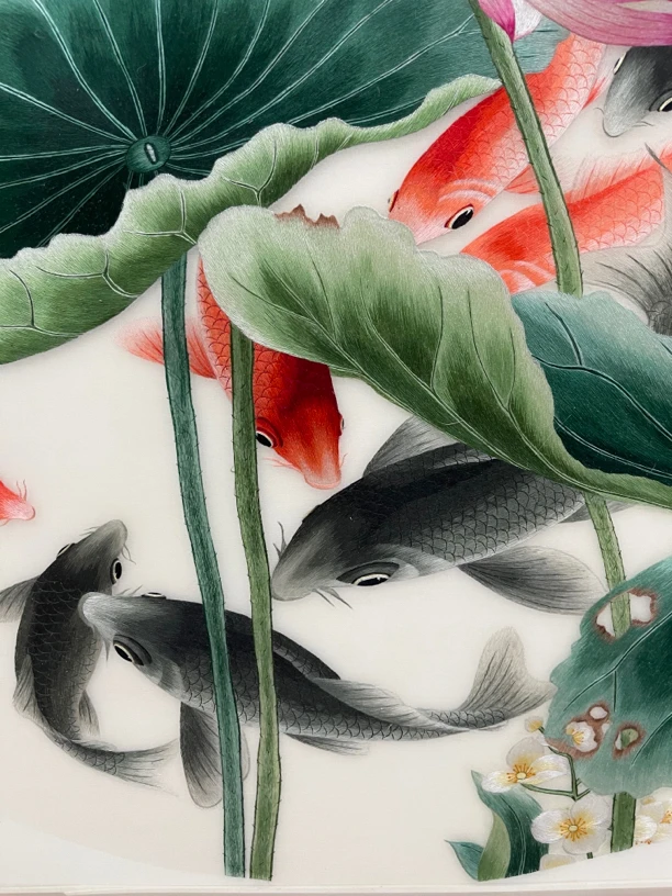 荷花九鱼图新中式装饰画餐厅玄关挂画招财壁画