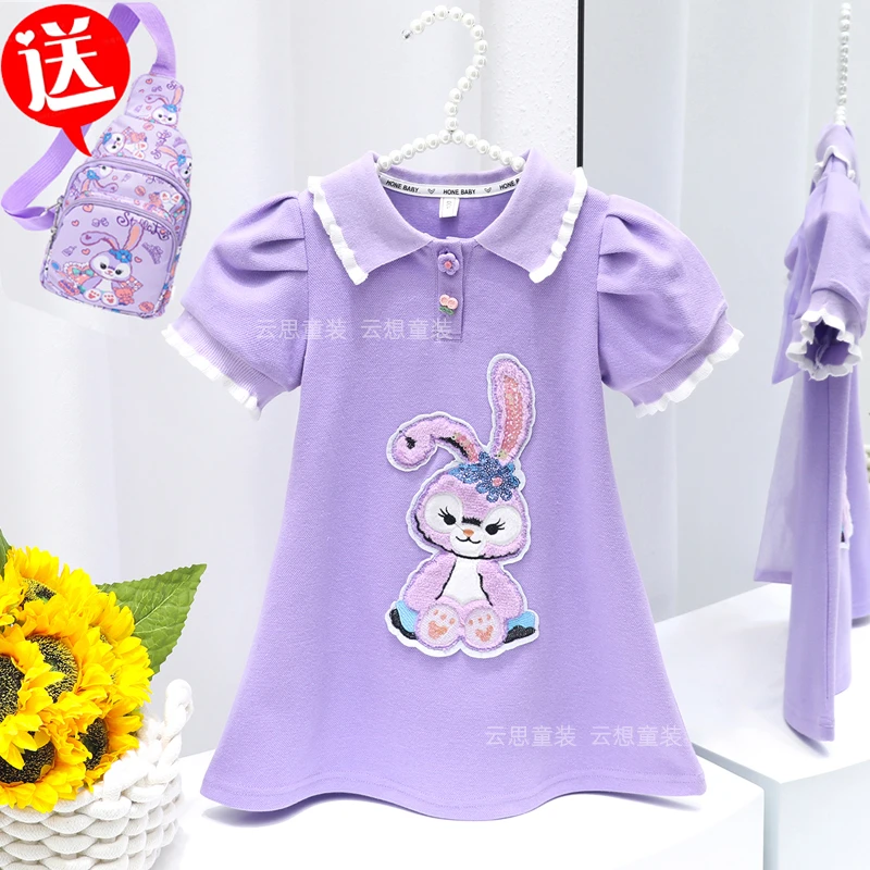 2024夏装新款亲子装童装女童韩版连衣裙母女装polo衫连衣裙送包包