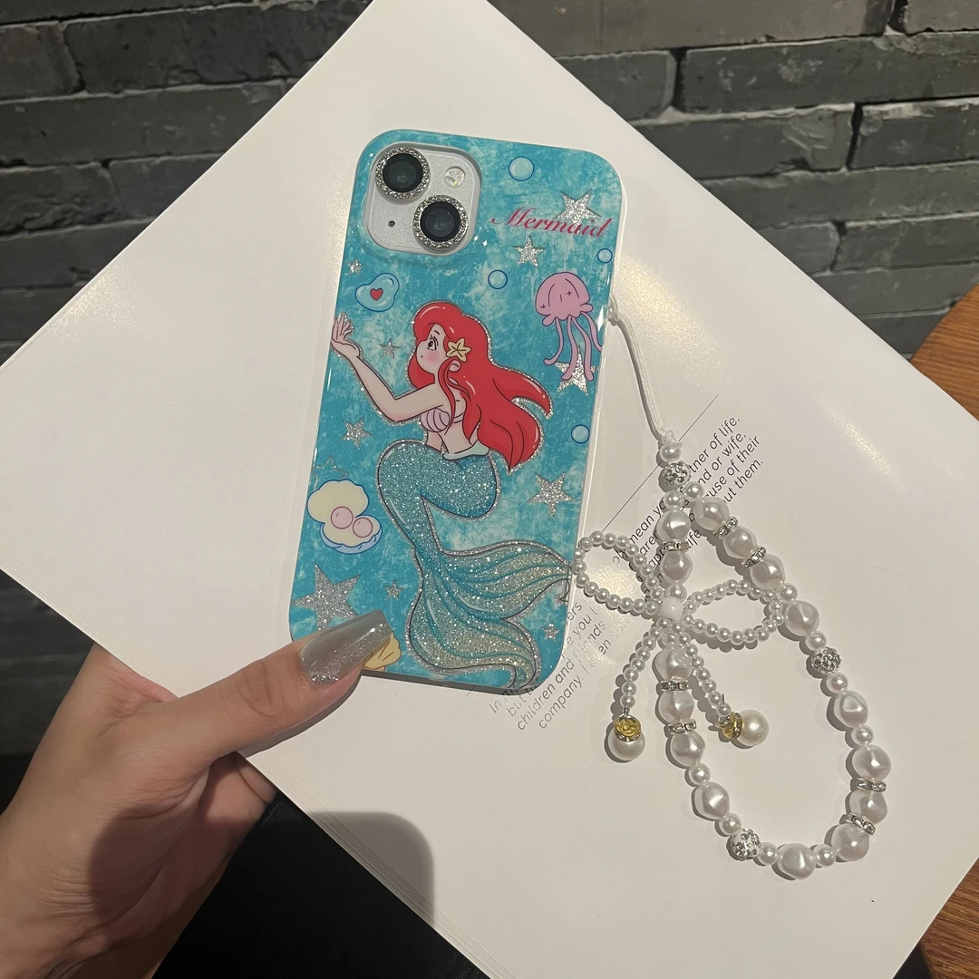 闪粉美人鱼高定适用苹果15promax手机壳轻奢iPhone14女13链条12硬