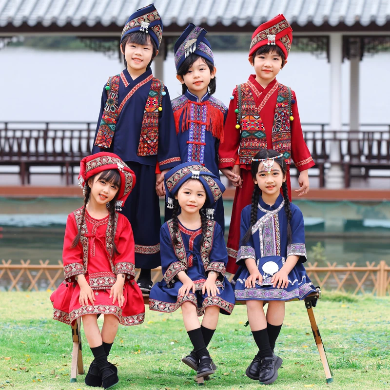 三月三少数民族服装女童哈尼族服饰儿童哈尼广西壮族演出服女宝宝