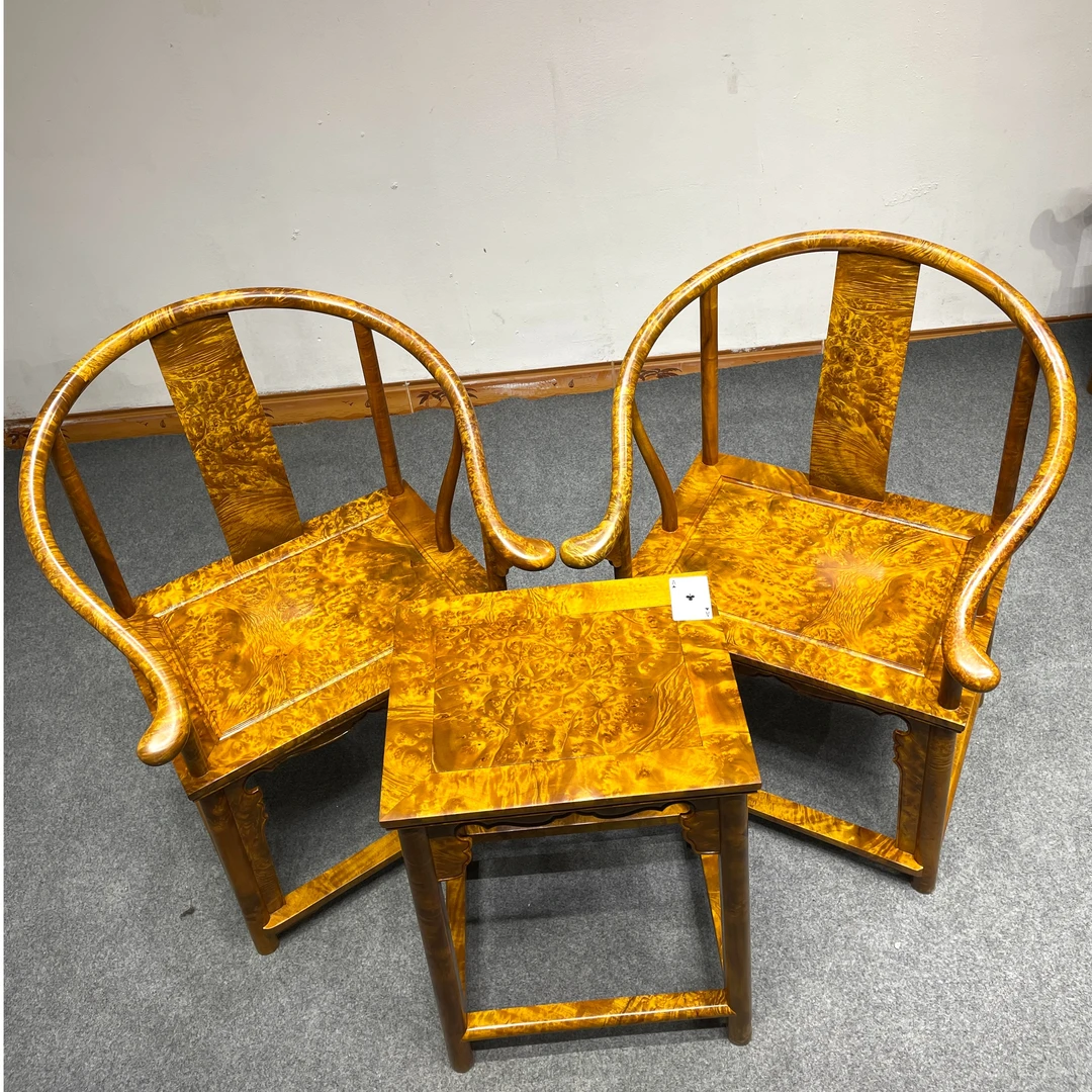 黄金樟明式圈椅中式传统客厅三件缅甸黄金樟榫卯结构太师椅实木