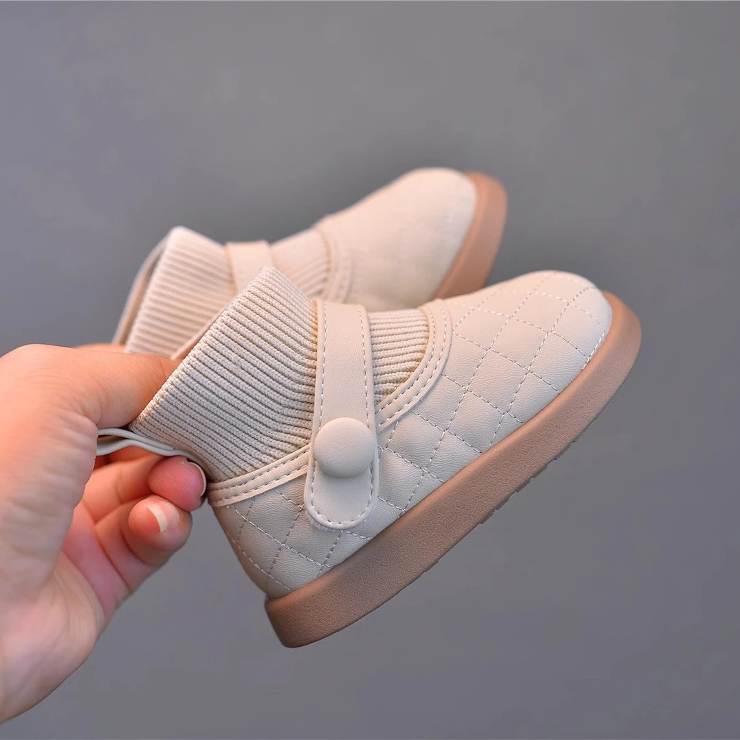 15-25码女宝宝袜子靴冬季女童棉靴加绒短靴小童软底秋冬婴儿鞋子