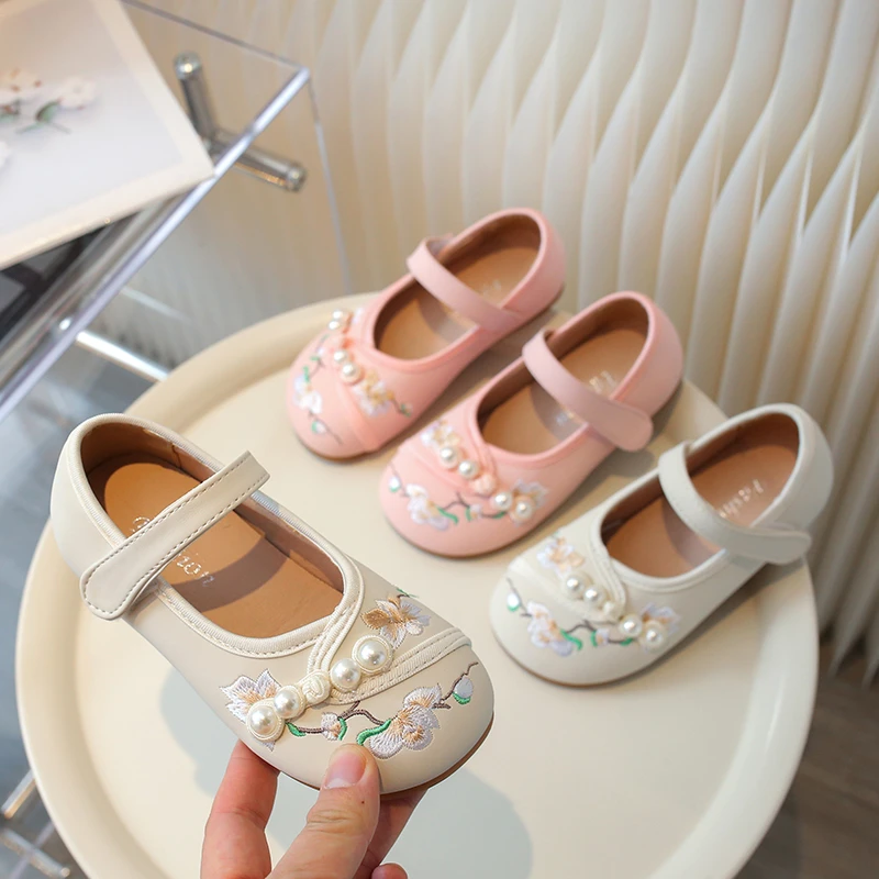 23-33码女宝宝绣花鞋春秋款百搭公主单鞋春季女童鞋子儿童小皮鞋