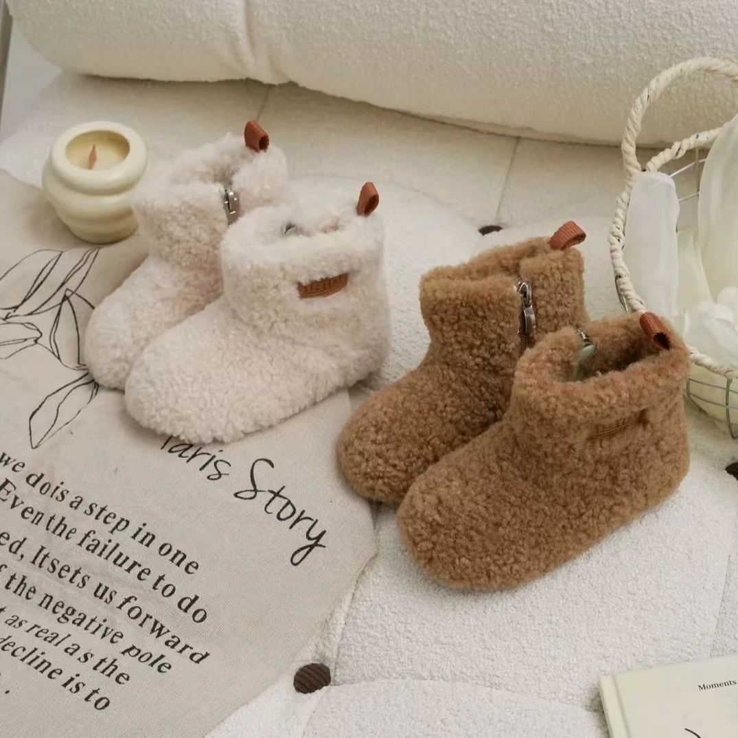 15-25码女宝宝毛毛鞋冬季加绒宝宝短靴冬款保暖小童靴子女童棉靴