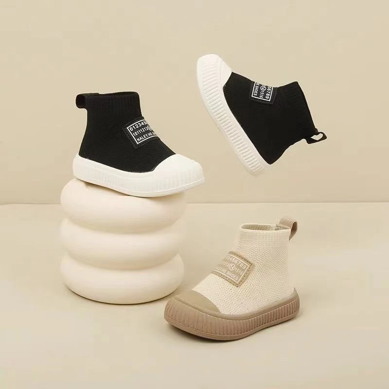 15-25码婴幼儿小童靴女宝宝男针织飞织弹力袜子鞋袜靴短靴软底1岁