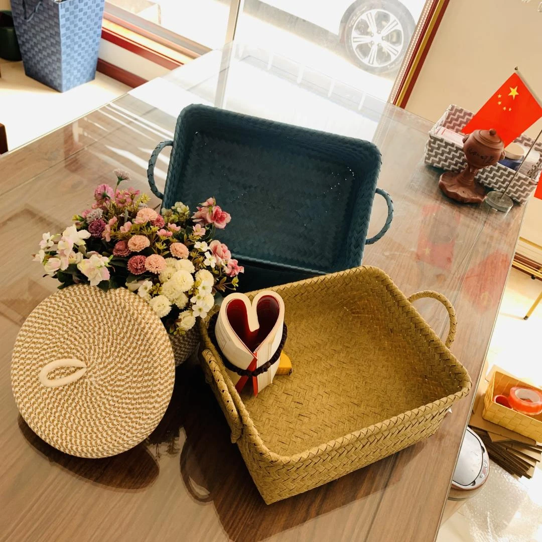 CL022蓝色收纳筐桌面收纳组合手工家用环保北欧储物整理编织风情