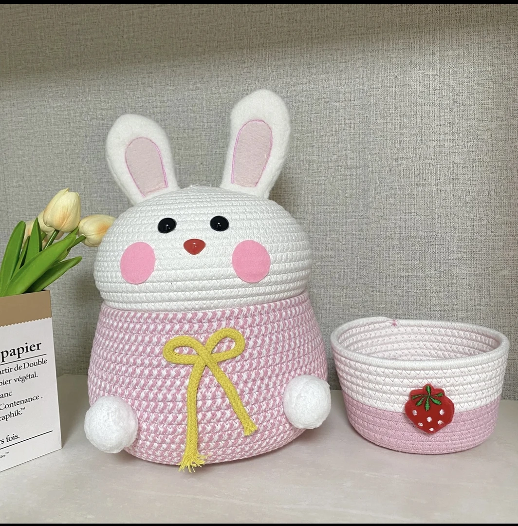 奶泡兔组合粉色桌面客厅可水洗萌萌兔收纳筐